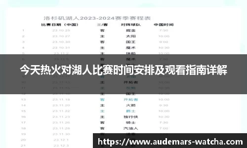 今天热火对湖人比赛时间安排及观看指南详解